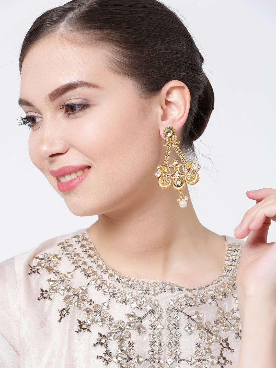 YouBella Gold-Toned Crescent Shaped Drop Earrings